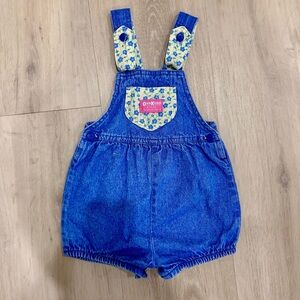 Vintage Oshkosh b’gosh overalls bubble size 3t yellow denim floral bow on back